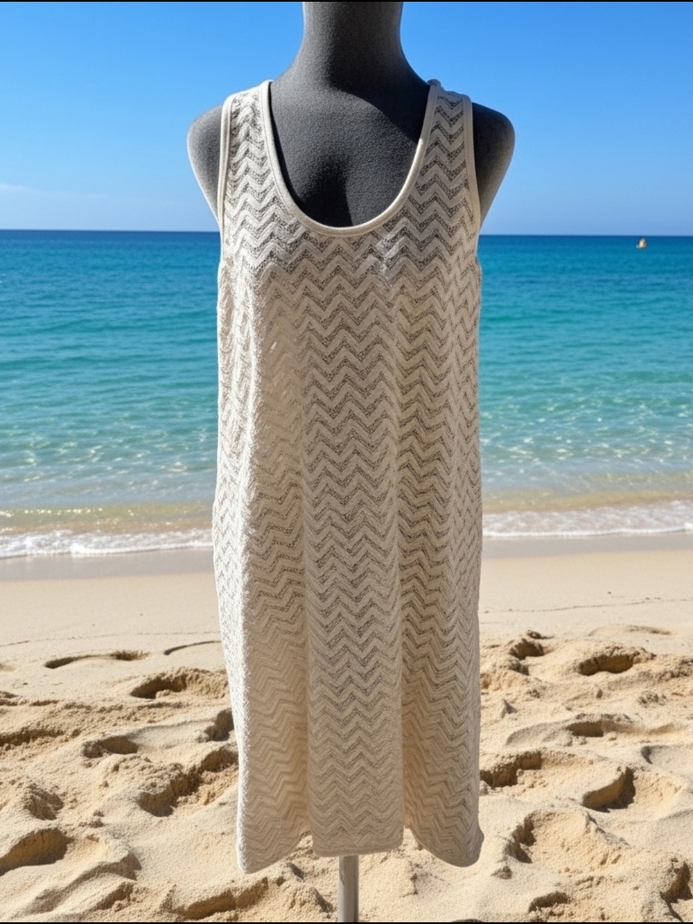 DOTTI White Chevron Crochet Sheer Racerback Swim Cover Up 100% Nylon Size‎ M